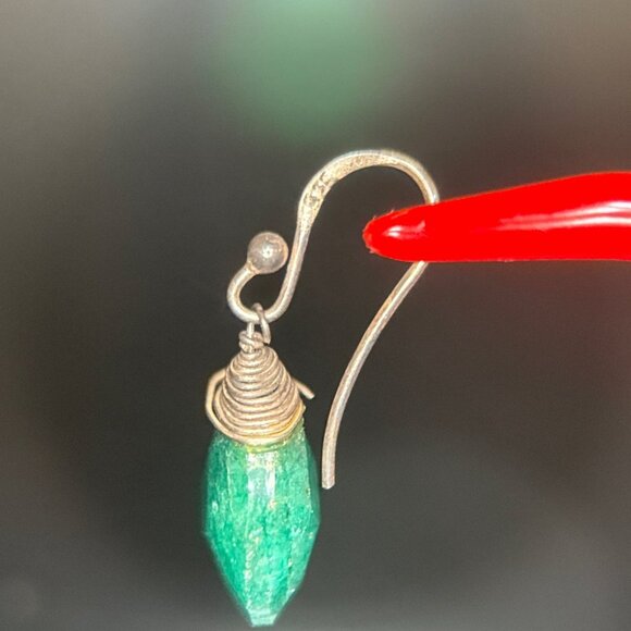 925 Silver Hook Green Stone Dangle Earrings - Picture 4 of 5